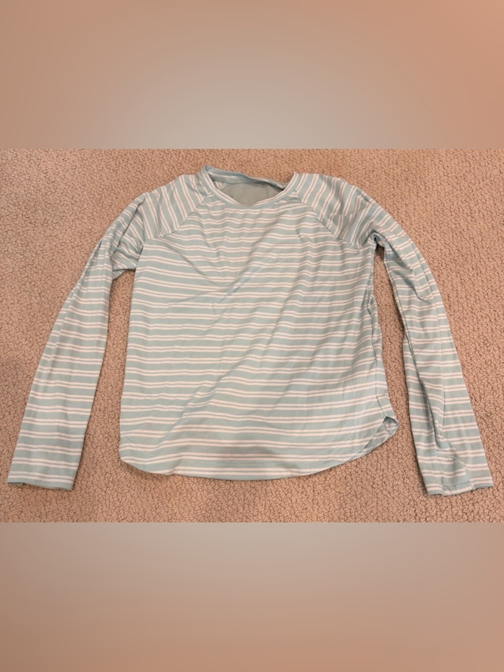 Athleta Girl Light Aqua and White Striped Performance Top